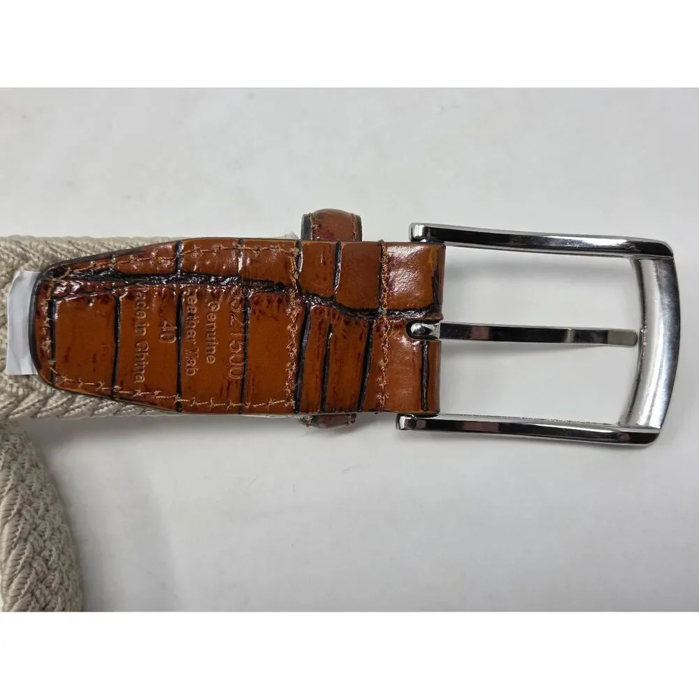 PEBBLE BEACH MEN'S BRAIDED STRETCH GOLF BELT TAN BROWN GENUINE LEATHER SIZE 40 - Picture 4 of 5